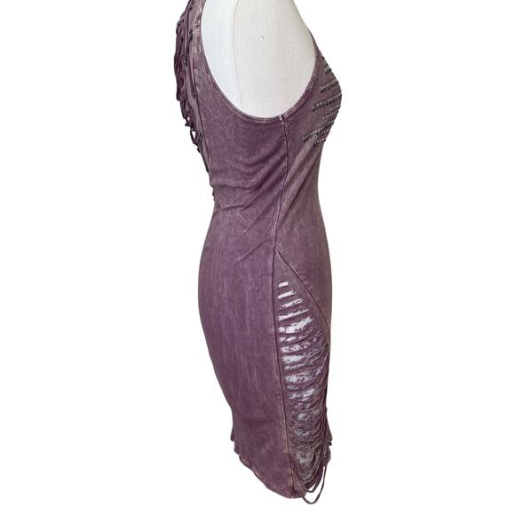 T Party VTG Y2K 90s Purple Distressed Body Con Tank Dress - Picture 7 of 11